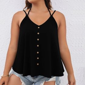 Casual V-neck Sexy Sleeveless Tank Top Versatile Women (Option: Black-2XL)
