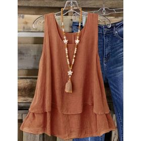 Self-pick-up Plus Size Women's Solid Colour Summer Sleeveless Shirt Casual Lightweight Tank Top  Only Self-pickup Is Supported (Option: Red-1XL)