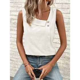 Multi-Color Casual Diagonal Collar Button Vest For Women (Option: White-M)
