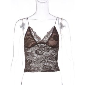 New Sexy Sheer Lace-trimmed Camisole (Option: Brown-S)