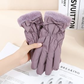 Warm Gloves Winter Women's Touch Screen Fleece-lined Thickened (Option: Fur Bow Purple)