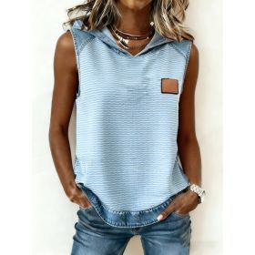 Casual Hooded Sleeveless Patchwork Denim-trimmed Loose-fitting Vest Sweatshirt For Women (Option: Blue-XL)