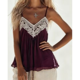 Bohemian Style Lace Patchwork Camisole For Women (Option: Purple-S)
