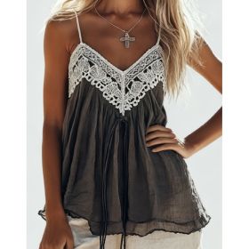 Bohemian Style Lace Patchwork Camisole For Women (Option: Gray-S)