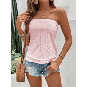 Women's Vacation Leisure Solid Color Hollow Out Embroidered Bandeau Top (Option: Pink-XL)