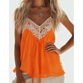 Bohemian Style Lace Patchwork Camisole For Women (Option: Orange-S)