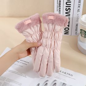 Warm Gloves Winter Women's Touch Screen Fleece-lined Thickened (Option: Hair Mouth Bear Pink)