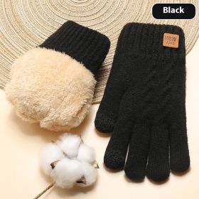 Winter Women's Double Layer Fleece-lined Thickened Cold Protection Warm Cycling (Option: A60 Black-Free Size)