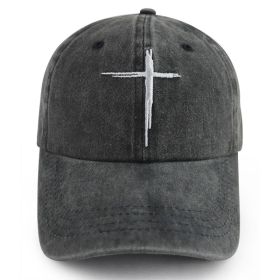 2pcs Minimal Cross Washed Black Cross Embroidered Baseball Cap,Vintage Distressed Cotton Hat, Unstructured Adjustable Streetwear Hat For Men Wome (Option: 2pcs)