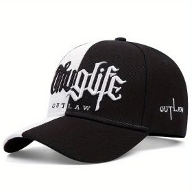 Embroidered Letter Double Stitching All-matching Sun Hat Peaked Cap (Option: Black And White-Adjustable)