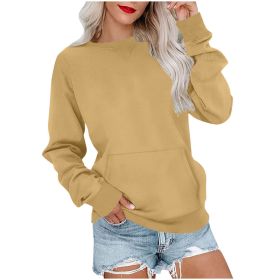 Women's Pin Solid Color Round Neck Loose Long-sleeved Sweater (Option: Yellow-S)