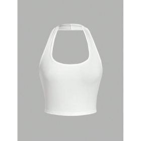 Solid Color Cropped Halter Neck Slim Fit Tank Top For Women (Option: White-XL)