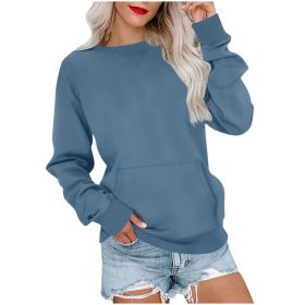 Women's Pin Solid Color Round Neck Loose Long-sleeved Sweater (Option: Peacock Green-S)