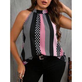 Women Contrast Polka Dot Print Casual Cold Shoulder Halter Blouse (Option: Pink-3XL)