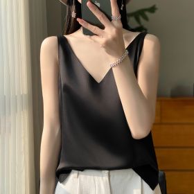 Sling Vest Inner Match Satin Silky Base Loose Sleeveless Top (Option: Black-S)