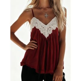 Bohemian Style Lace Patchwork Camisole For Women (Option: Claret-S)