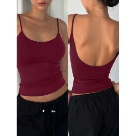 Women's Solid Color Casual Slim-Fit Backless Camisole Top (Option: Burgundy-XL)