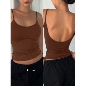 Women's Solid Color Casual Slim-Fit Backless Camisole Top (Option: Brown-XL)