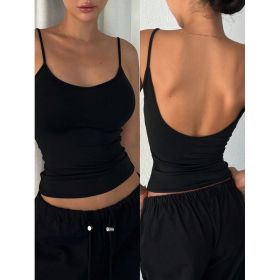 Women's Solid Color Casual Slim-Fit Backless Camisole Top (Option: Black-XL)