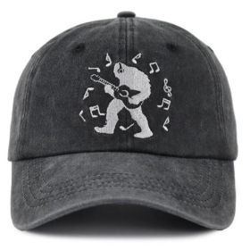 2pcs Bigfoot Playing Guitar Embroidered Baseball Cap - Vintage Washed Cotton Hat, Adjustable Unstructured Low Profile, Music & Sasquatch Cap For (Option: 2pcs)