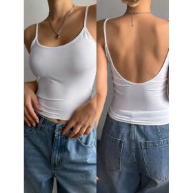 Women's Solid Color Casual Slim-Fit Backless Camisole Top (Option: White-L)