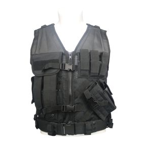 Tactical Training Vest with Multi Pockets, Adjustable Outdoor Utility Vest with Breathable Mesh, Modular Webbing and Quick Release Buckles for Ai (Color: Black)