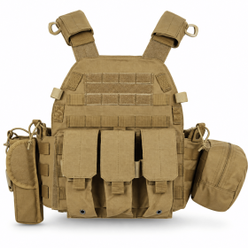 Modular Tactical Vest for Men, Adjustable Outdoor Training Chest Rig with MOLLE Webbing and Multi-Pouch Storage (Color: Tan)
