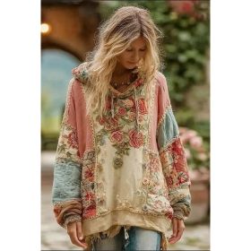 Vintage Hooded Jacket Versatile Lace-up Printed Sweatshirt (Option: Style1-S)