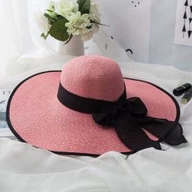 Women's Seaside Summer Vacation Foldable Sun Hat With Wide Brim (Option: Black side pink 16cm-Average Size)