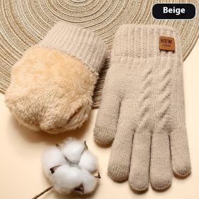 Winter Women's Double Layer Fleece-lined Thickened Cold Protection Warm Cycling (Option: A60 Beige-Free Size)