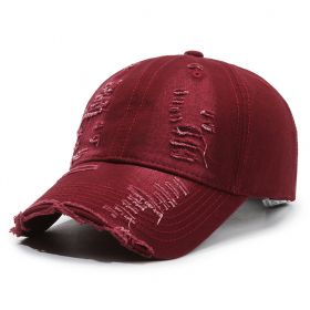 Street Hole Vintage Baseball Cap Men Do The Old Cowboy Washed (Option: Wine Red-Adjustable)