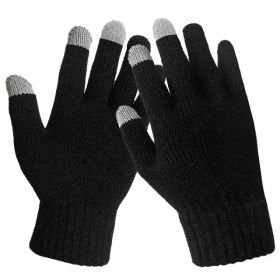Unisex Touch Screen Gloves Full Finger Winter Warm Knitted Gloves For Warmth Running Cycling Camping Hiking (Option: Black)