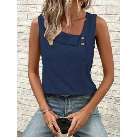 Multi-Color Casual Diagonal Collar Button Vest For Women (Option: Navy Blue-XXL)