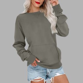 Women's Pin Solid Color Round Neck Loose Long-sleeved Sweater (Option: Gray Green-M)