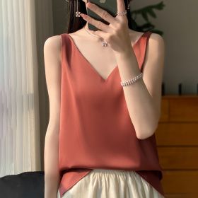 Sling Vest Inner Match Satin Silky Base Loose Sleeveless Top (Option: Brick Red-M)