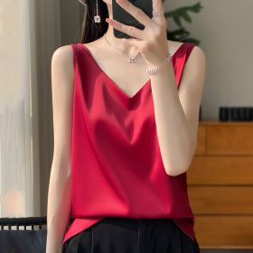 Sling Vest Inner Match Satin Silky Base Loose Sleeveless Top (Option: Wine Red-M)