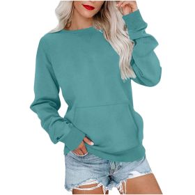 Women's Pin Solid Color Round Neck Loose Long-sleeved Sweater (Option: 2025 New Emerald-M)