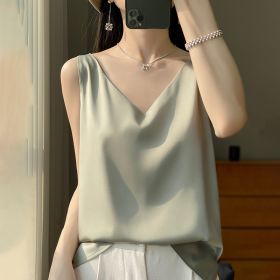Sling Vest Inner Match Satin Silky Base Loose Sleeveless Top (Option: Bean Green-XXXL)