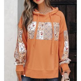 Pullover Hoodie With Drawstrings Top Casual Printed Loose Sweatshirt (Option: Orange Red-2XL)