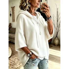 Womens Loose-fitting Hooded Top With Three-quarter Sleeves (Option: White-3XL)