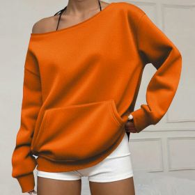 Fashionable Pullover Crew-Neck Off-Shoulder Sweatshirt For Women (Option: Orange-2XL)