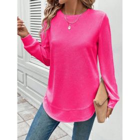 Women's Solid Color Round Neck Loose Stylish Sweatshirt (Option: Rose Red-4XL)
