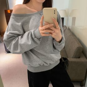 Casual Loose Shoulder Sweater For Women (Option: Light Gray-L)