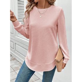Women's Solid Color Round Neck Loose Stylish Sweatshirt (Option: Pink-L)