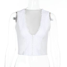 V-neck Lace-trimmed Hook-and-eye Crop-top Camisole For Spicy Girls (Option: White-L)