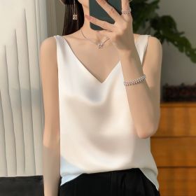 Sling Vest Inner Match Satin Silky Base Loose Sleeveless Top (Option: White-XXXL)