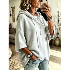 Womens Loose-fitting Hooded Top With Three-quarter Sleeves (Option: Gray-3XL)