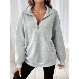Autumn And Winter Loose Long Sleeve Half Zipper Sweater (Option: Light Gray-M)