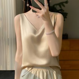 Sling Vest Inner Match Satin Silky Base Loose Sleeveless Top (Option: Champagne-XXXL)