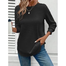 Women's Solid Color Round Neck Loose Stylish Sweatshirt (Option: Black-4XL)